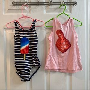 Cat & Jack toddler girl bathing suit and tank bundle summer fathers day size 4/5